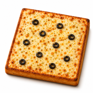 Cheese Overload Pizza with melted cheese and black olive toppings