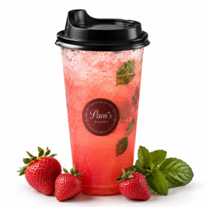Pam’s Bakery Forgiveness Strawberry Basil Cooler with fresh strawberries and basil
