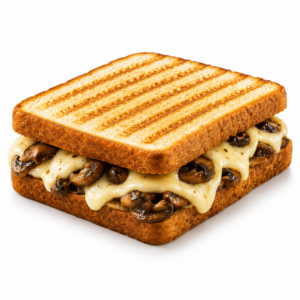Mushroom and cheese grilled sandwich with sautéed mushrooms and melted cheese
