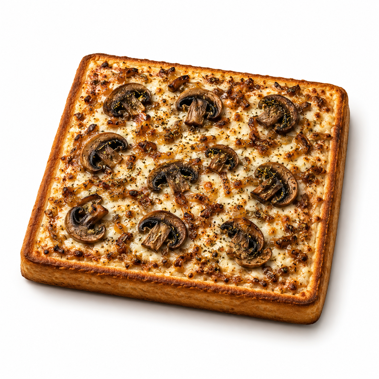 Mushroom truffle pizza with sliced mushrooms, cheese and herbs