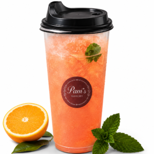 Pam's Bakery Truth Orange Cooler with fresh orange and mint leaves